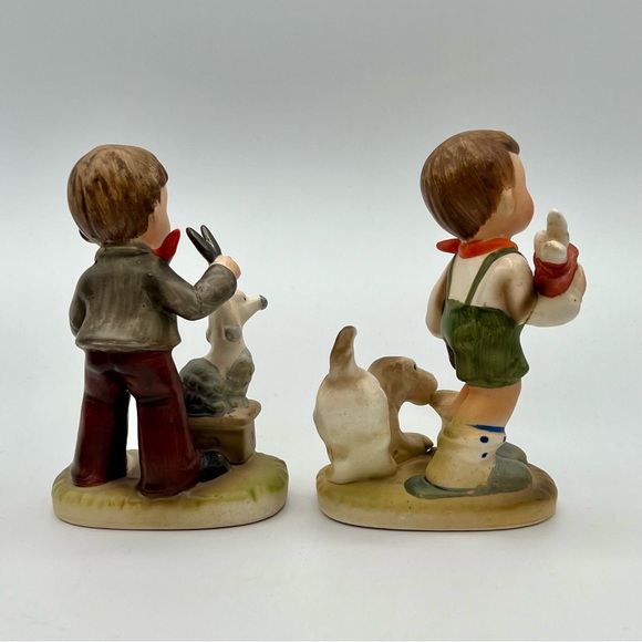 Vintage Arnart Japan Porcelain Figurines MCM Hummel Style Boys with Dogs 1960s - Picture 4 of 7